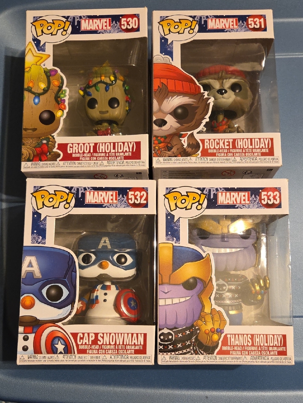 Funko Pop! Marvel Holiday Set - Groot, Rocket, Cap Snowman, Thanos